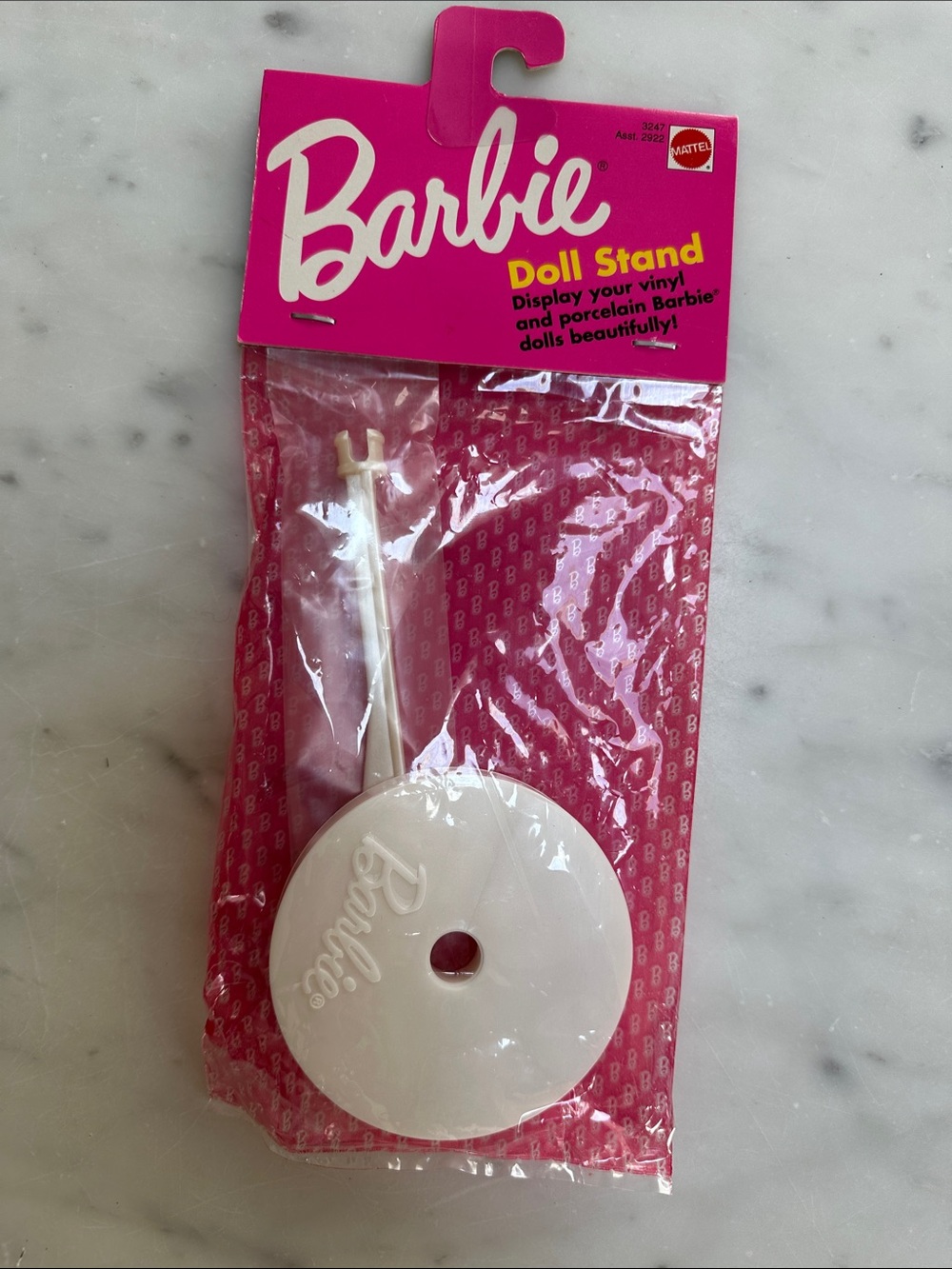 Vintage 1991 NIP Barbie Pink and White Doll Stand